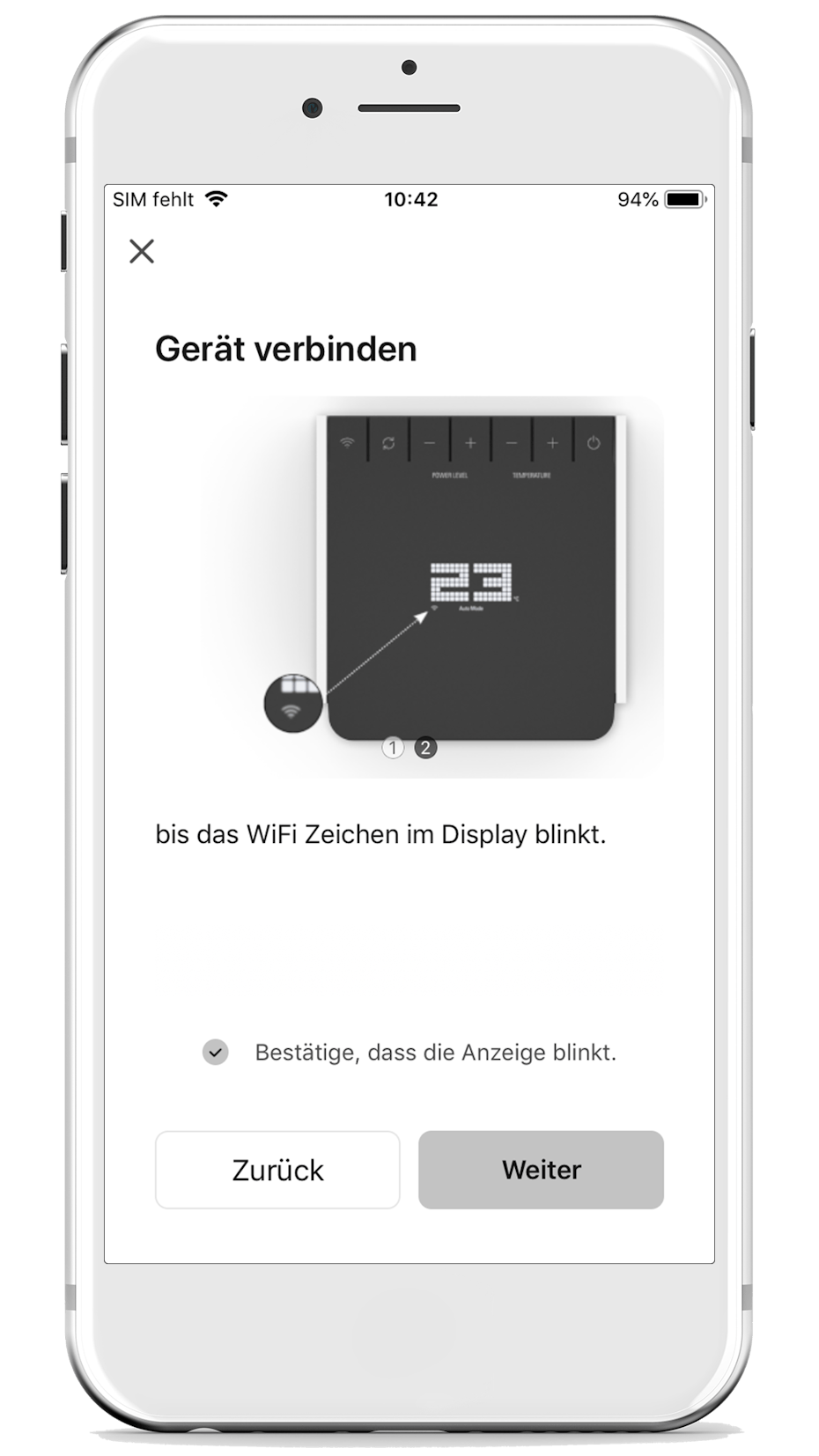 Stadler Form App WiFi Verbindung bestätigen