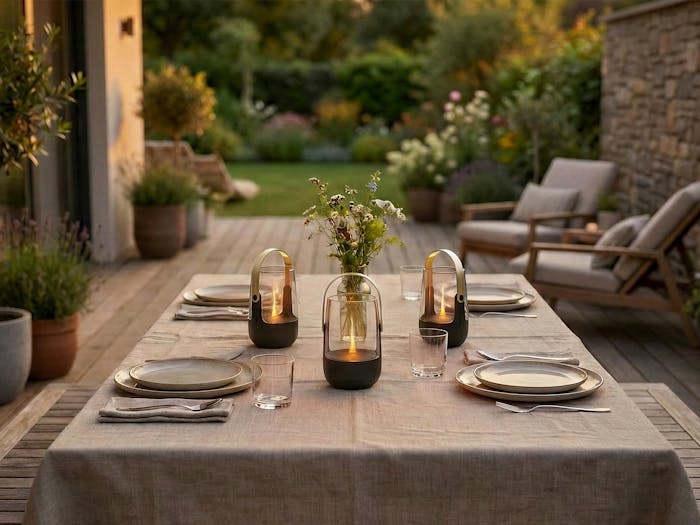 Sophie mini aroma diffuser on the dining table outdoors