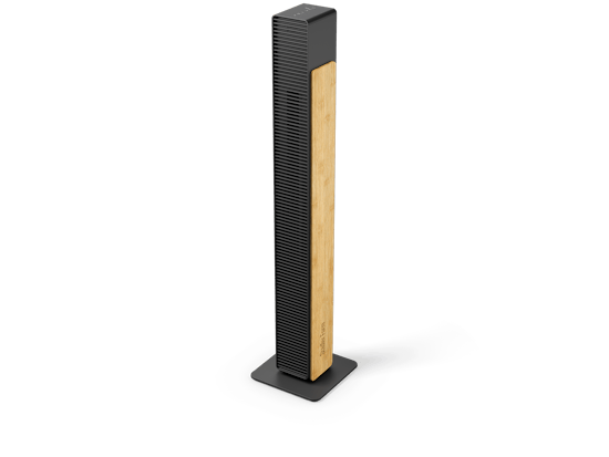 Ventilateur colonne Nick par Stadler Form en noir avec bambou vue en perspective
