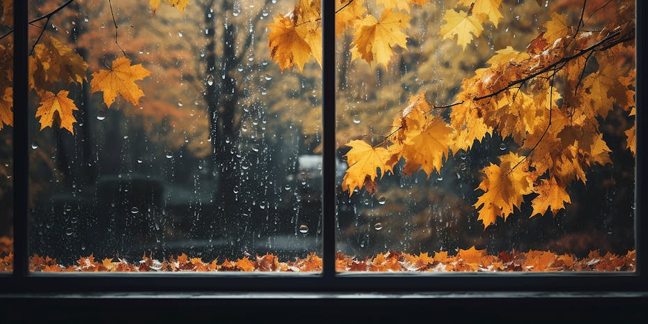 Window in autumn with leaves Window in autumn with leaves