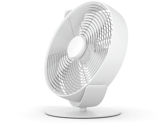 Ventilateur de table Tim par Stadler Form en blanc Ventilateur de table Tim par Stadler Form en blanc, vue en perspective