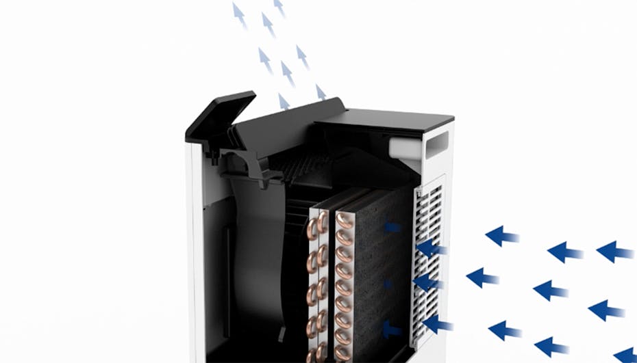 Infographic on the dehumidification process of the Albert dehumidifier from Stadler Form Infographic on the dehumidification process of the Albert dehumidifier from Stadler Form