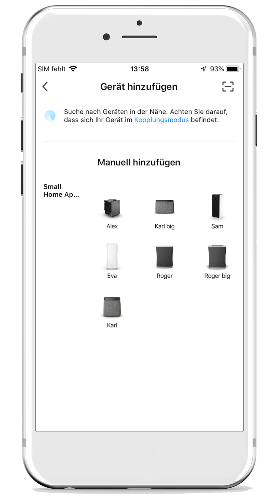 Stadler Form App manuell hinzufügen Heizlüfter Alex