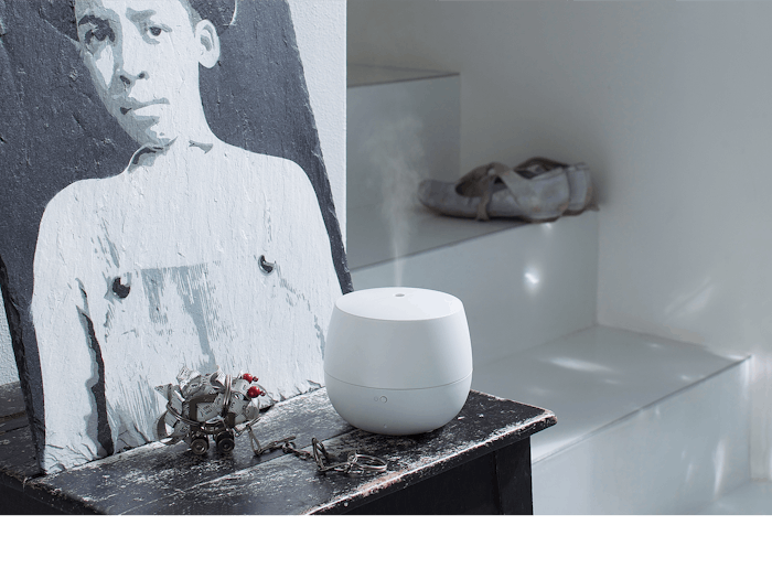 Mia aroma diffuser by Stadler Form in white Mia aroma diffuser by Stadler Form in white on a sideboard