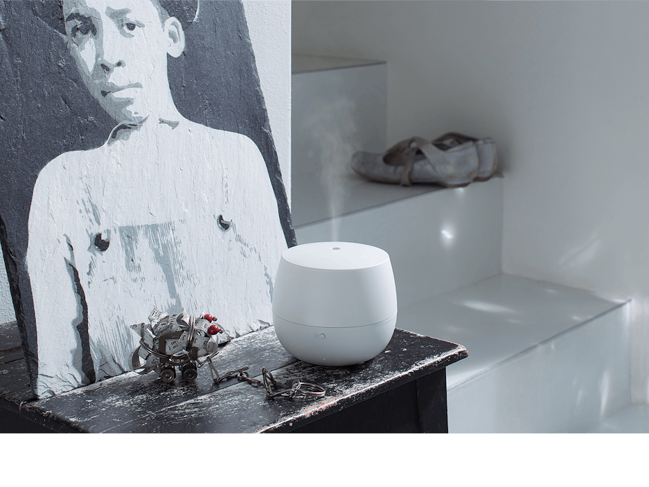 Mia aroma diffuser by Stadler Form in white Mia aroma diffuser by Stadler Form in white on a sideboard