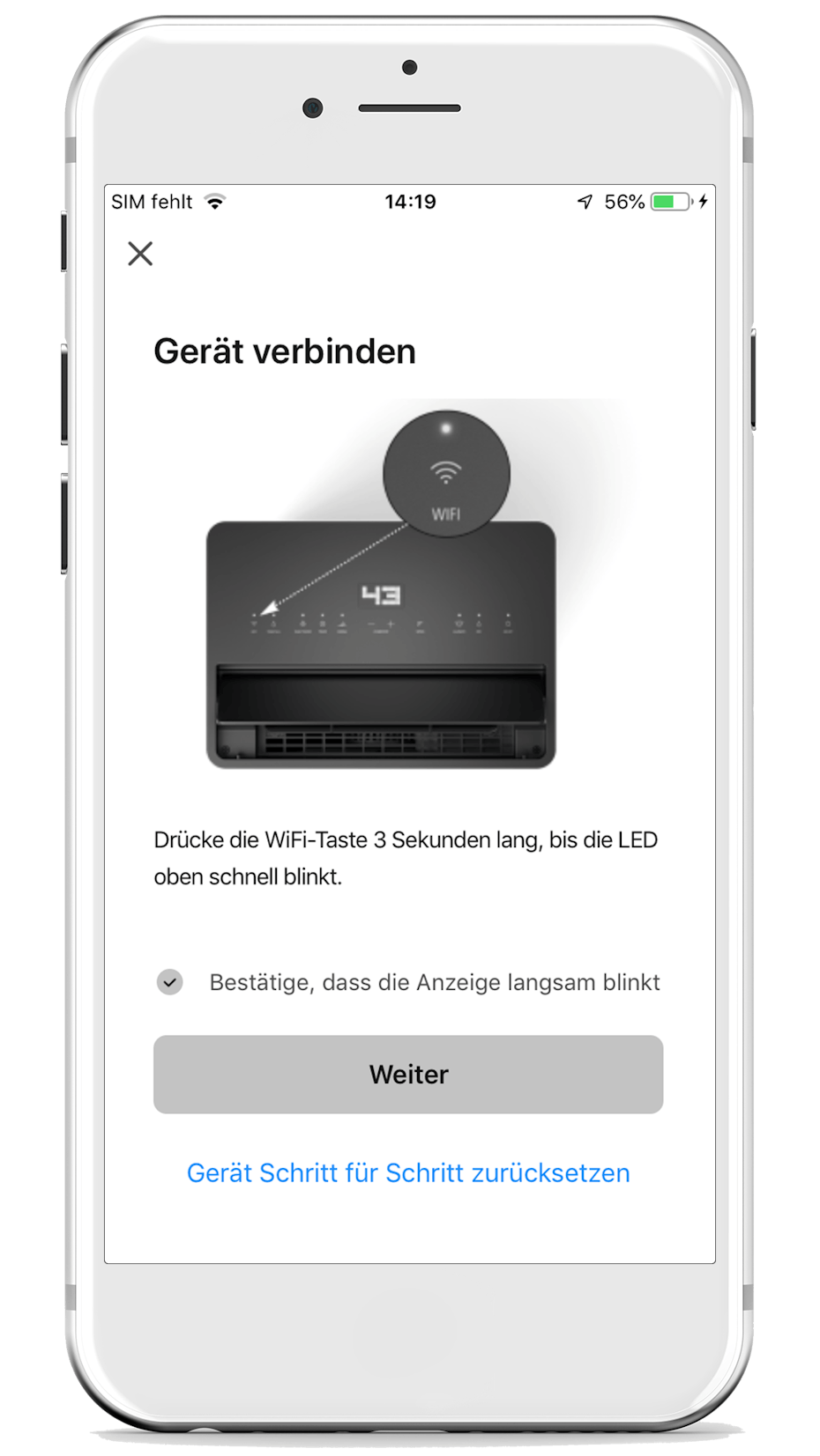 Stadler Form App WiFi Verbindung bestätigen