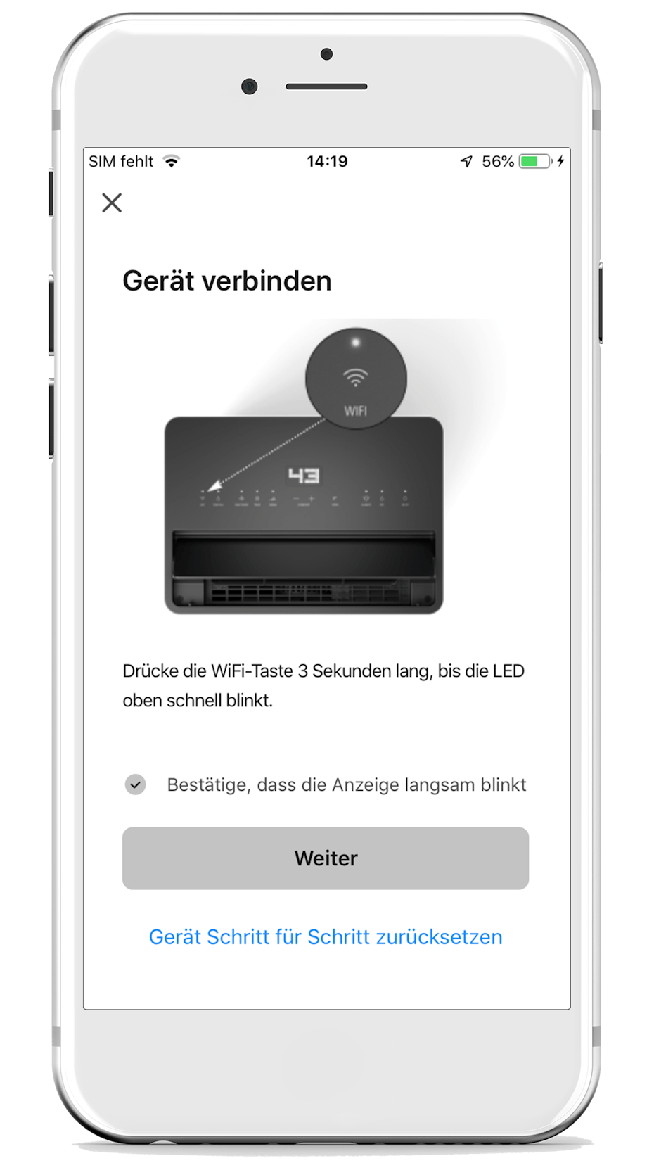 Stadler Form App WiFi Verbindung bestätigen Stadler Form App WiFi Verbindung bestätigen