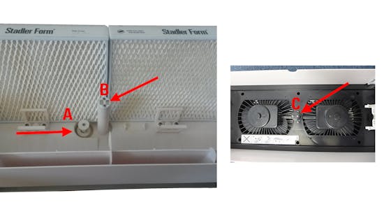 No water FAQ for Oskar big humidifier by Stadler Form FAQ about red water indicator at Oskar big humidifier by Stadler Form