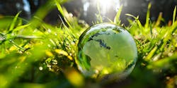 Glass ball with world map