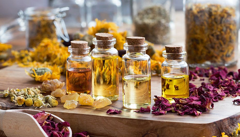 Various essential oils and herbs