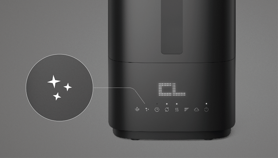 Oliver humidifier by Stadler Form close-up image of Display and Cleaning Mode