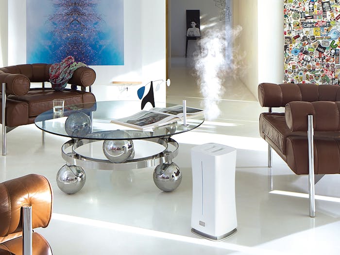 Eva humidifier by Stadler Form in white in a living room