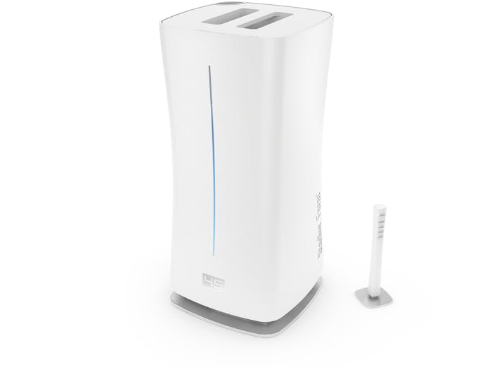 Eva humidifier by Stadler Form in white as perspective view including remote controll
