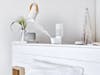 Emma personal humidifier by Stadler Form in white Emma personal humidifier by Stadler Form in white on a sideboard
