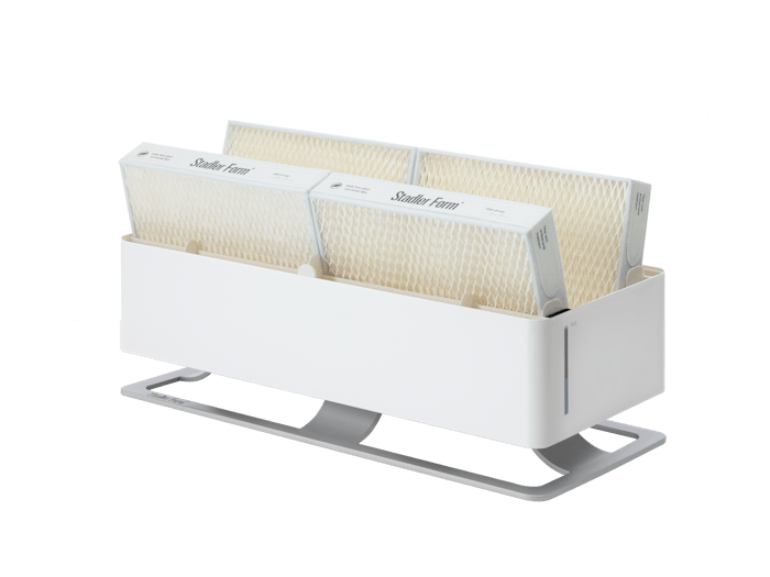 Oskar big humidifier by Stadler Form open with visible filters Oskar big humidifier by Stadler Form open with visible filters
