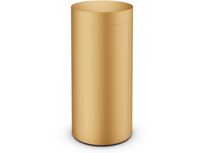 Lucy aroma diffuser by Stadler Form in gold as front view with mist