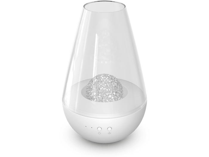 Nina aroma diffuser by Stadler Form as perspective view with fragrance globe White Amber