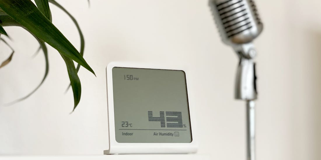 Selina hygrometer between a plant and a microphone