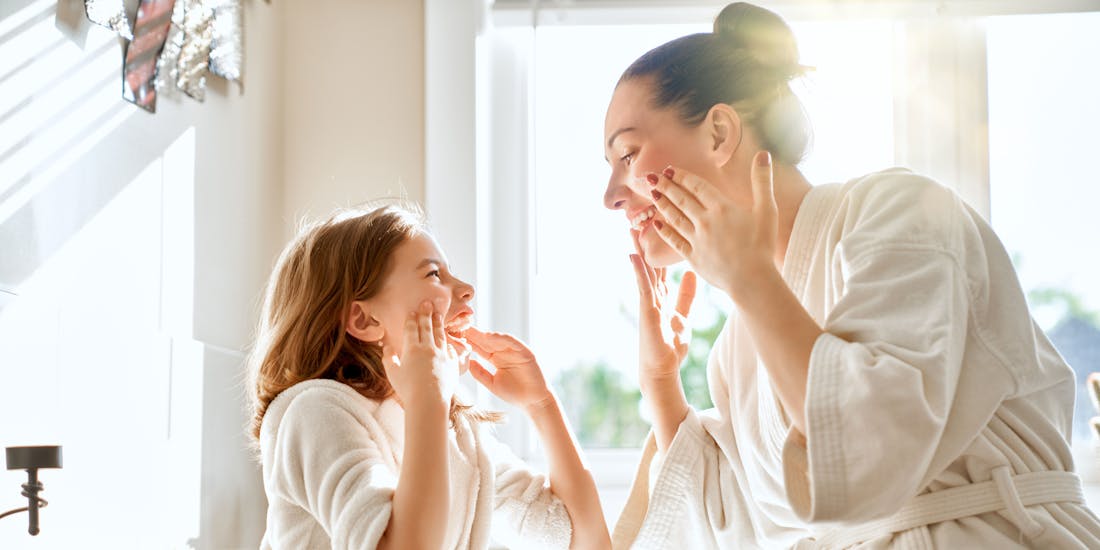 Skin care mom with daughter Skin care mom with daughter