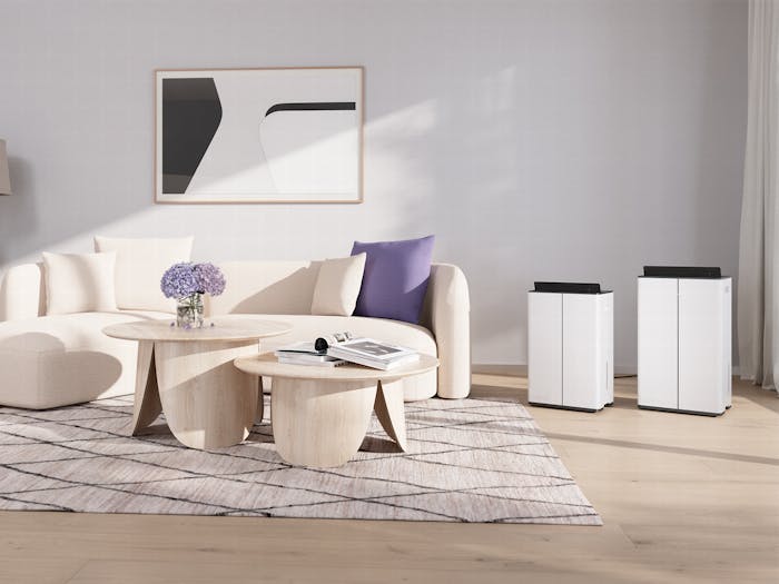 Dehumidifier Lukas Pro in a bright livingroom landscape