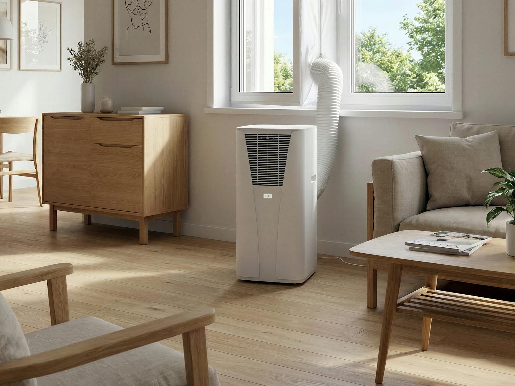 Emil air conditioner white by Stadler Form in the living room