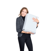 Anna Beck Social Media Manager at Stadler Form Anna Beck from Stadler Form with air purifier Roger little white