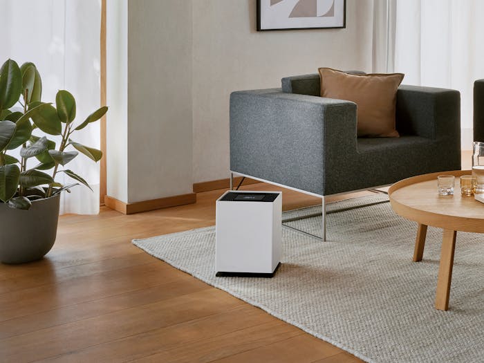 Noah humidifier by Stadler Form in a modern living room