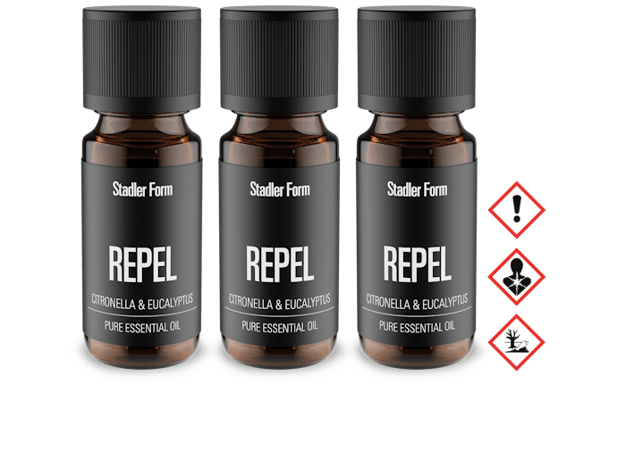 Stadler Form fragrance Repel pack of 3 bottles with waring symbols