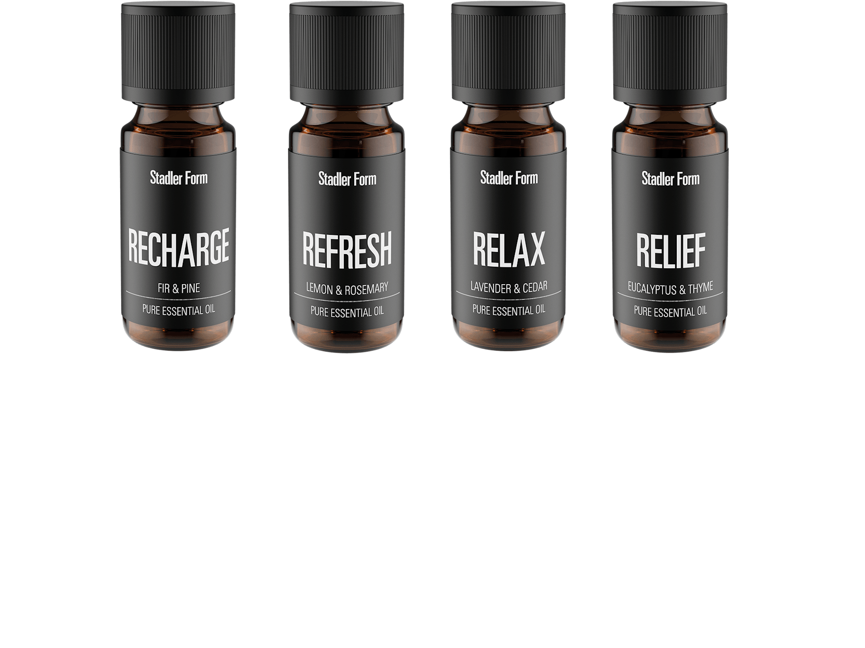 Fragrance pack by Stadler Form with  essential oils recharge, refresh, relax, relief