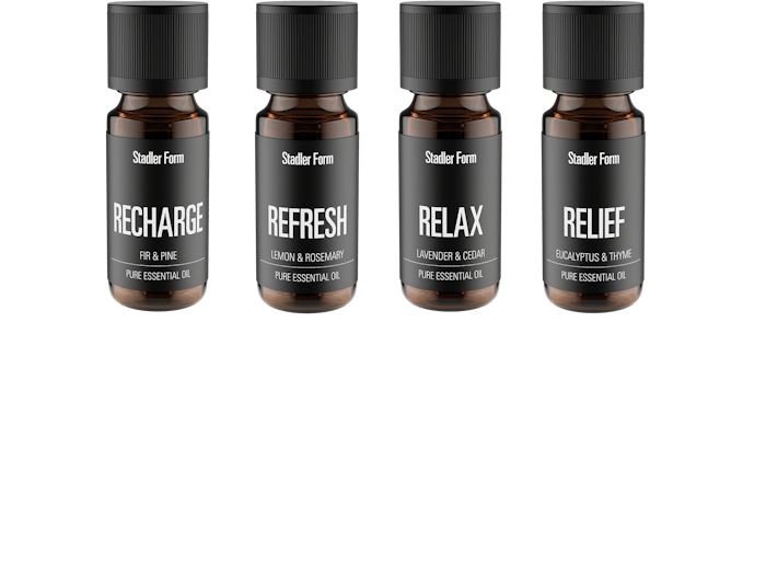 Fragrance pack by Stadler Form with  essential oils recharge, refresh, relax, relief