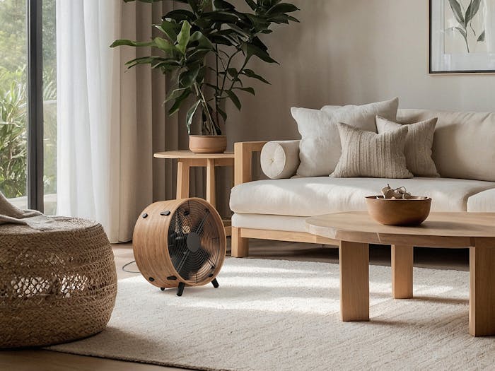 Stadler Form fan Otto bamboo in a cozy warm living room with bright light