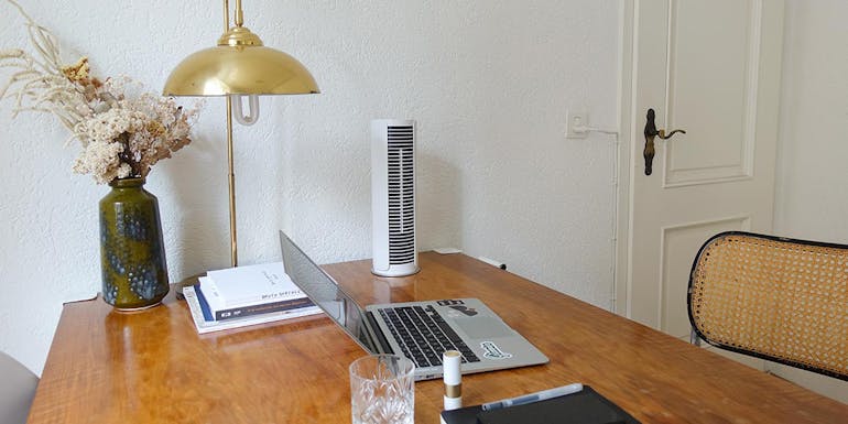 Peter small table fan by Stadler Form on Sarah Quan's working desk Peter small table fan by Stadler Form on Sarah Quan's working desk