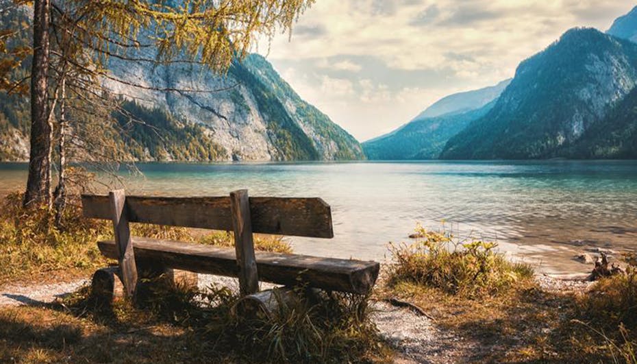 Wooden bench in nature Wooden bench in nature by a lake