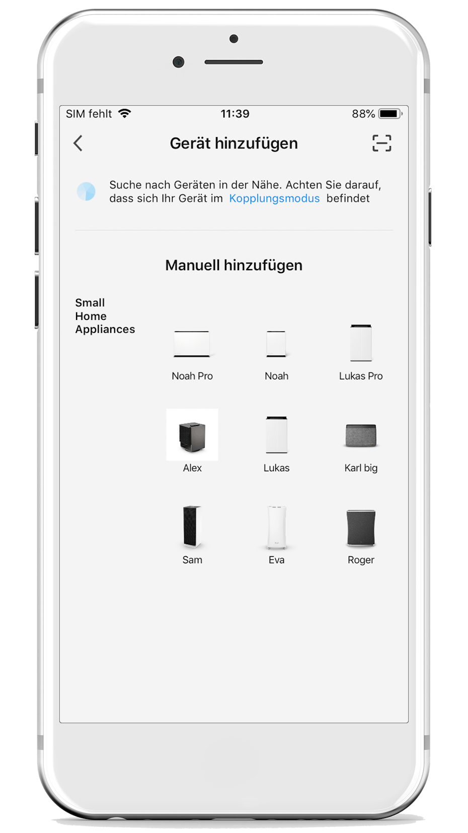 SF App Gerät manuell hinzufügen