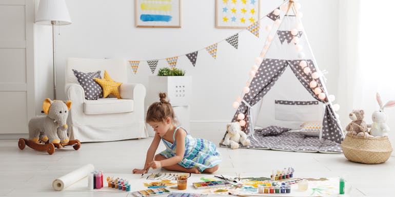 Girl playing in her room Girl playing in her room
