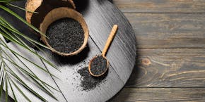 Activated carbon in a coconut shell Activated carbon in a coconut shell