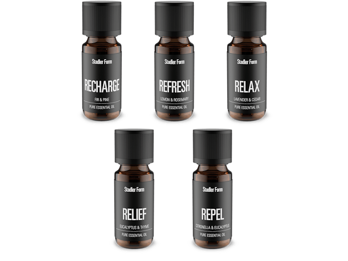 Fragrance pack by Stadler Form with  essential oils recharge, refresh, relax, relief, repel